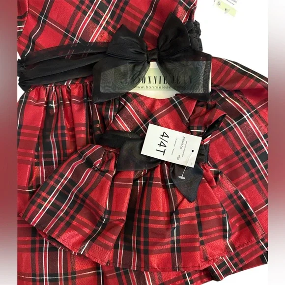 NWT-Bonnie Jean Red and Black Plaid Dress Set - Picture 3 of 5